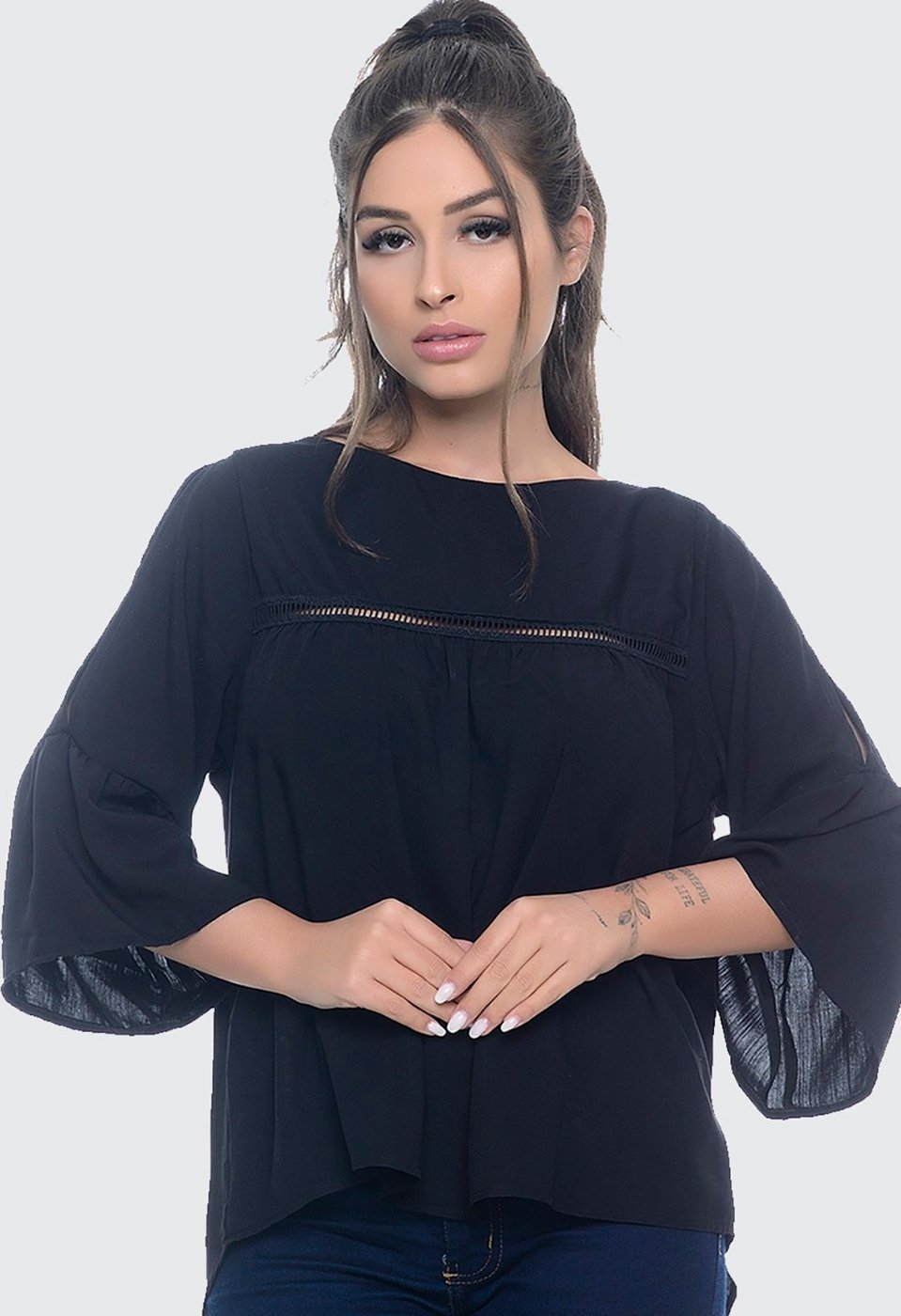 Imagem principal Blusa Mullet Manga Flare B’Bonnie Karina B'Bonnie preto B'Bonnie preto