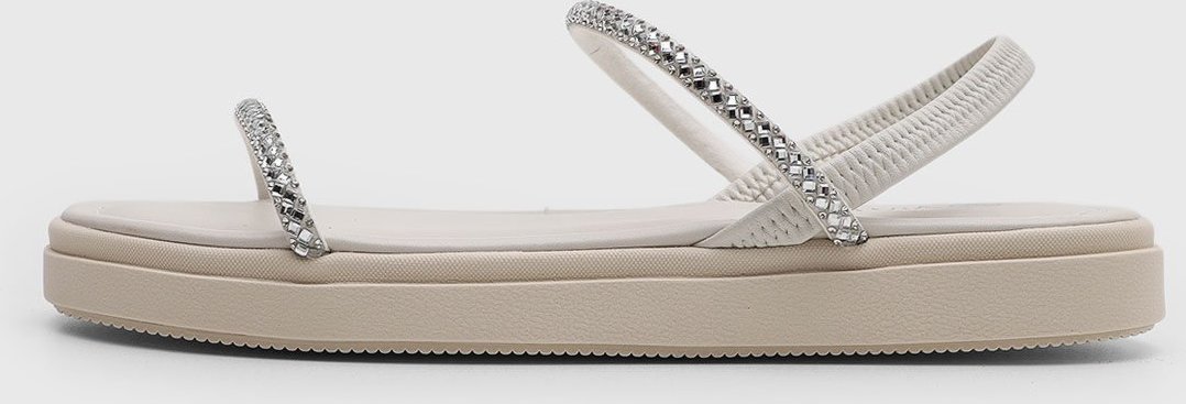 Rasteira Feminina Via Uno Tiras com Brilho Off-White