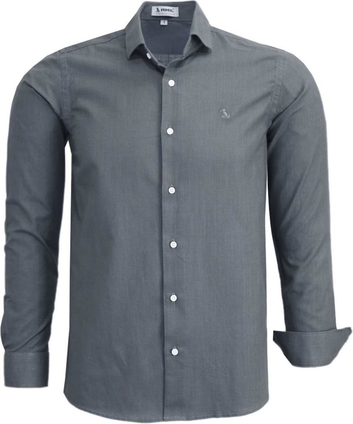 Imagem principal Camisa Social Amil Comfort Next Macia Algodão Flamê tipo linho Manga Longa Luxo Chumbo cinza Amil cinza