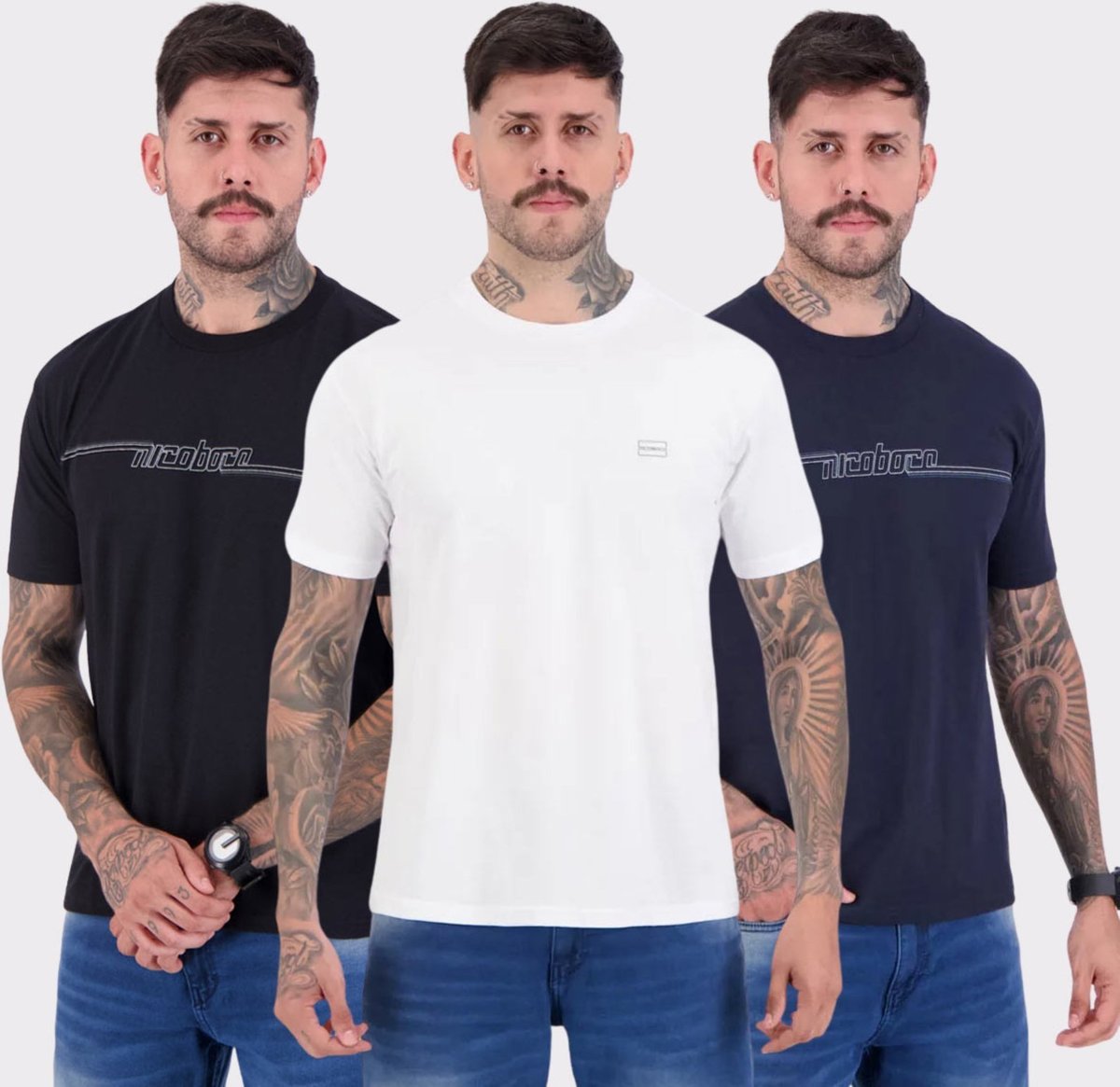 Kit 03 Camisetas Nicoboco Marinho Preta e Branca