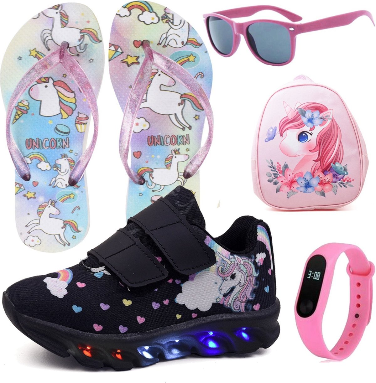 Imagem principal Infantil - Tênis Feminino de Led Unicornio Menina Tira Colante com Mochila Chinelo Óculos e Relógio CALCADOS LGHT LIGHT rosa CALCADOS LGHT LIGHT rosa