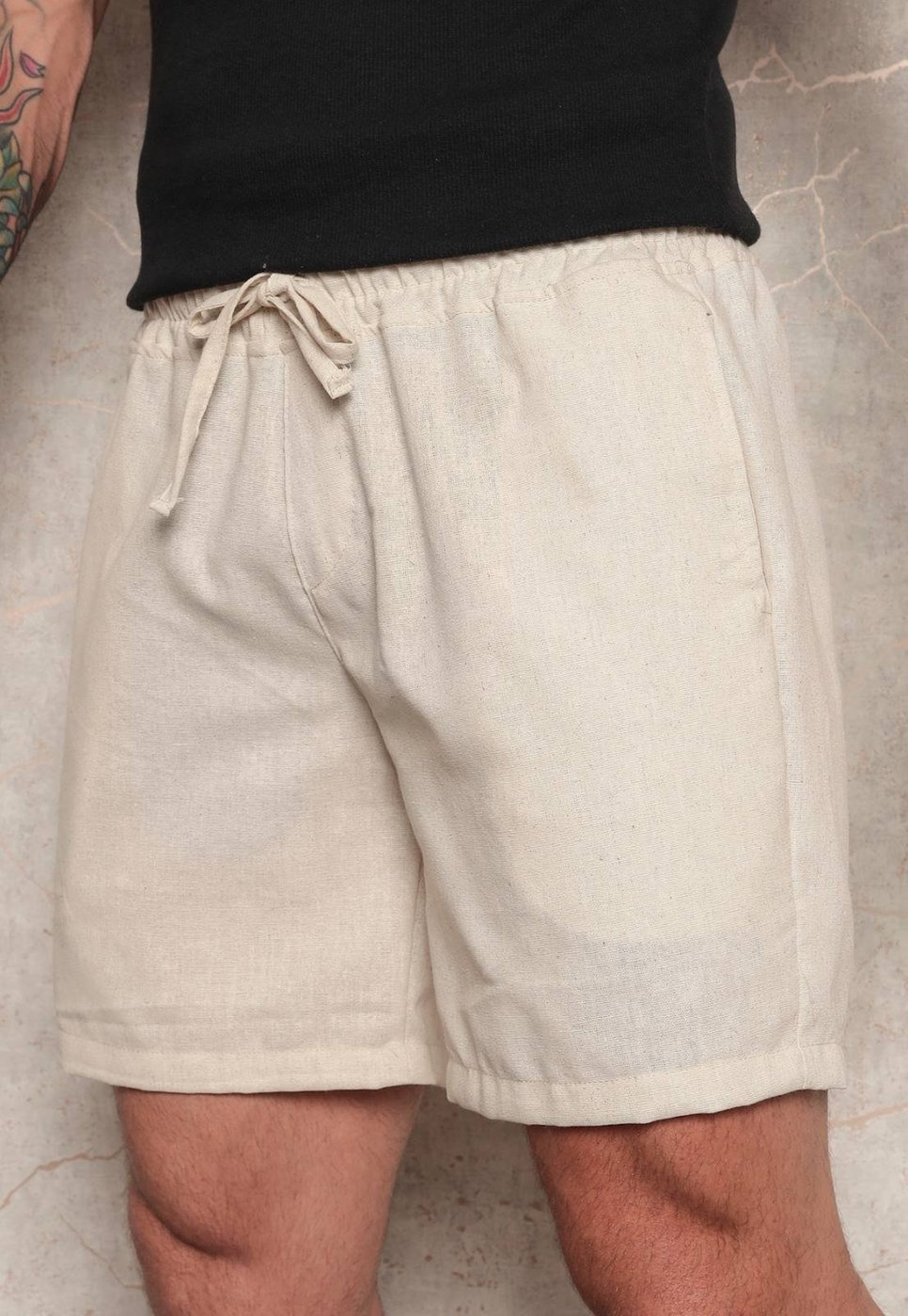 Bermuda Masculina de Linho e Algodão com Elástico Moda Verão Confortável