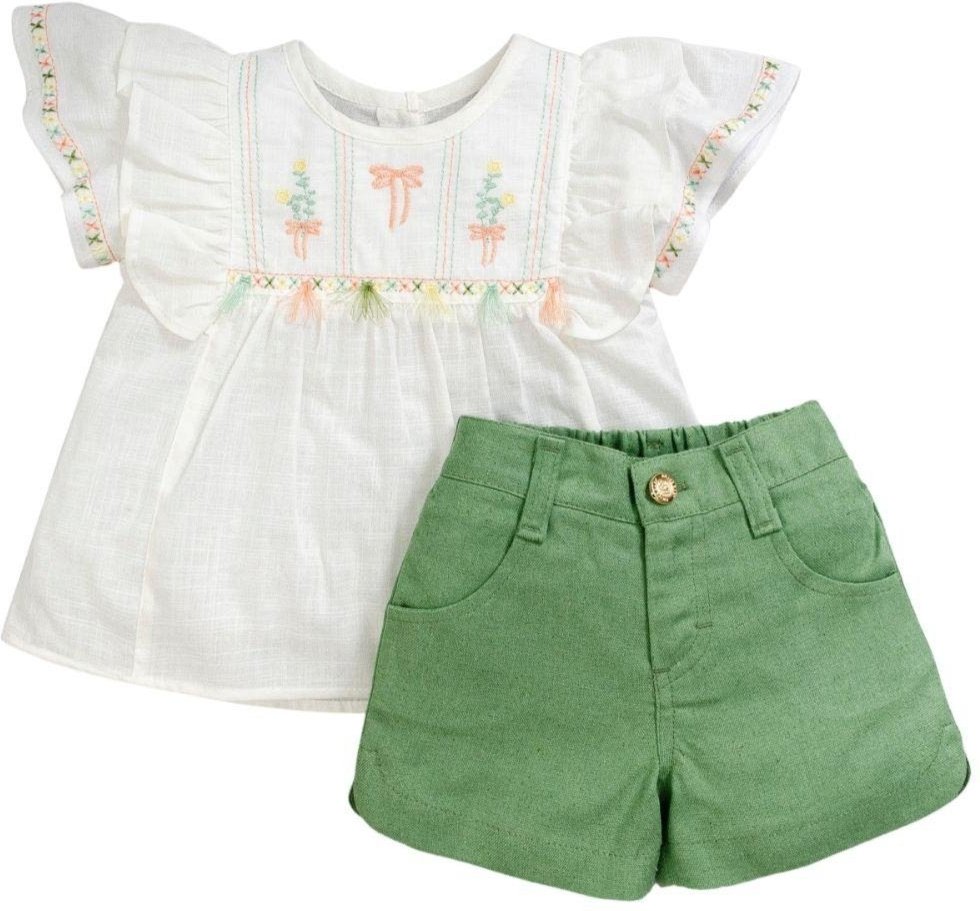 Infantil - Conjunto Menina Shorts Anjos Baby Off-white