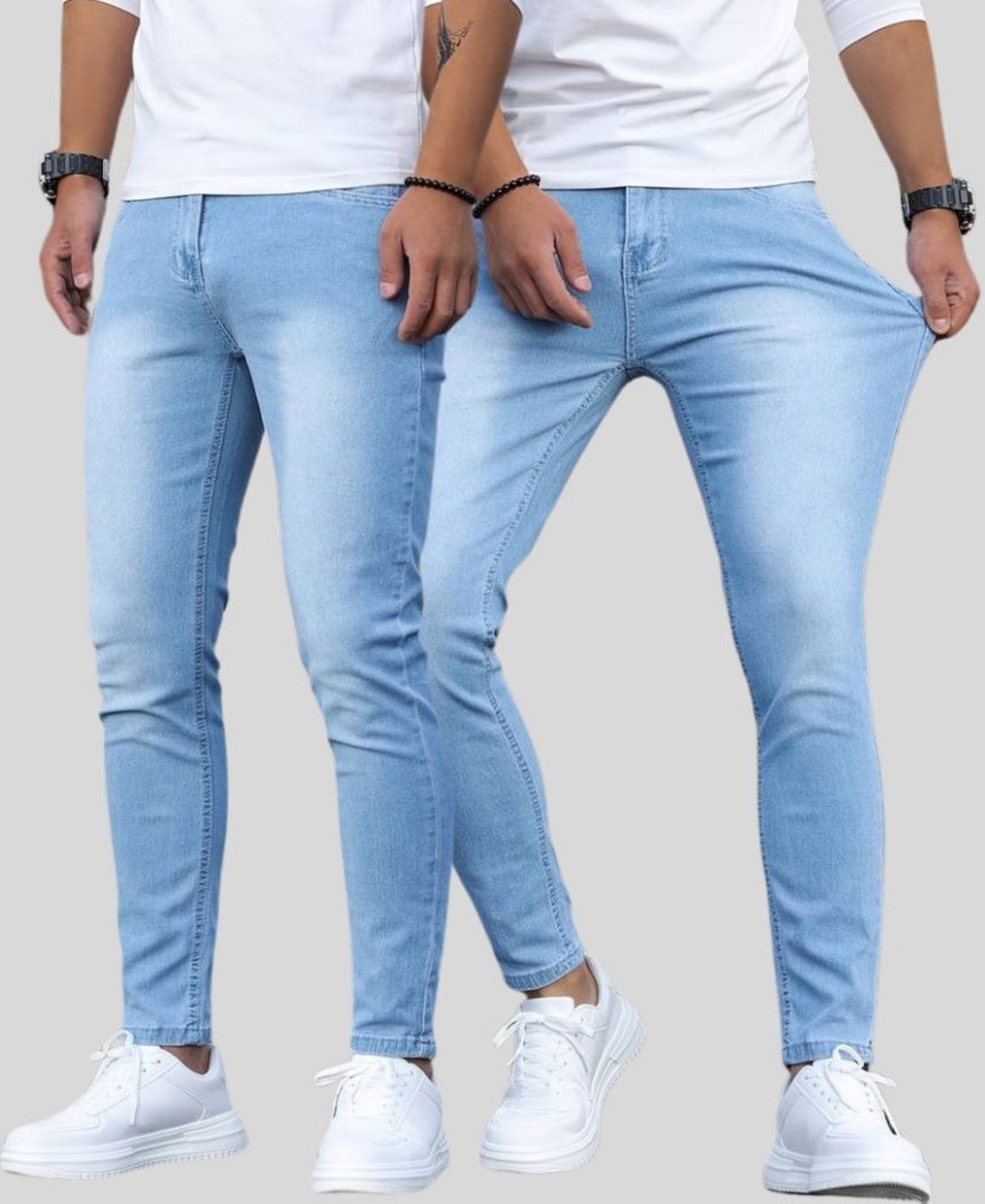 Kit 2 Calças Masculina Lavagem Claro Skinny com Elastano e Costura Reforçada Lavagem Clara