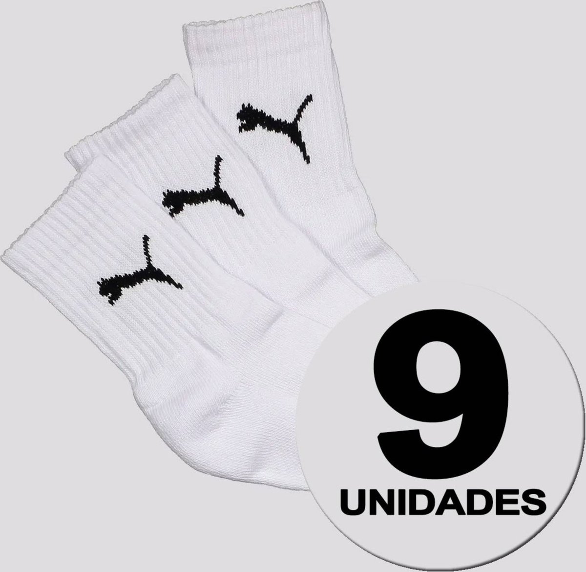 Kit Meia Puma Cano Médio 9 Pares Feminina Branca