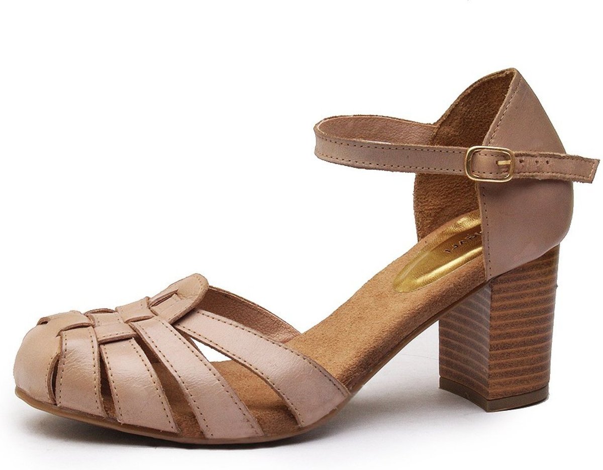 Imagem principal Sandália Feminina Couro Retrô Salto Bloco Madus nude Madus nude
