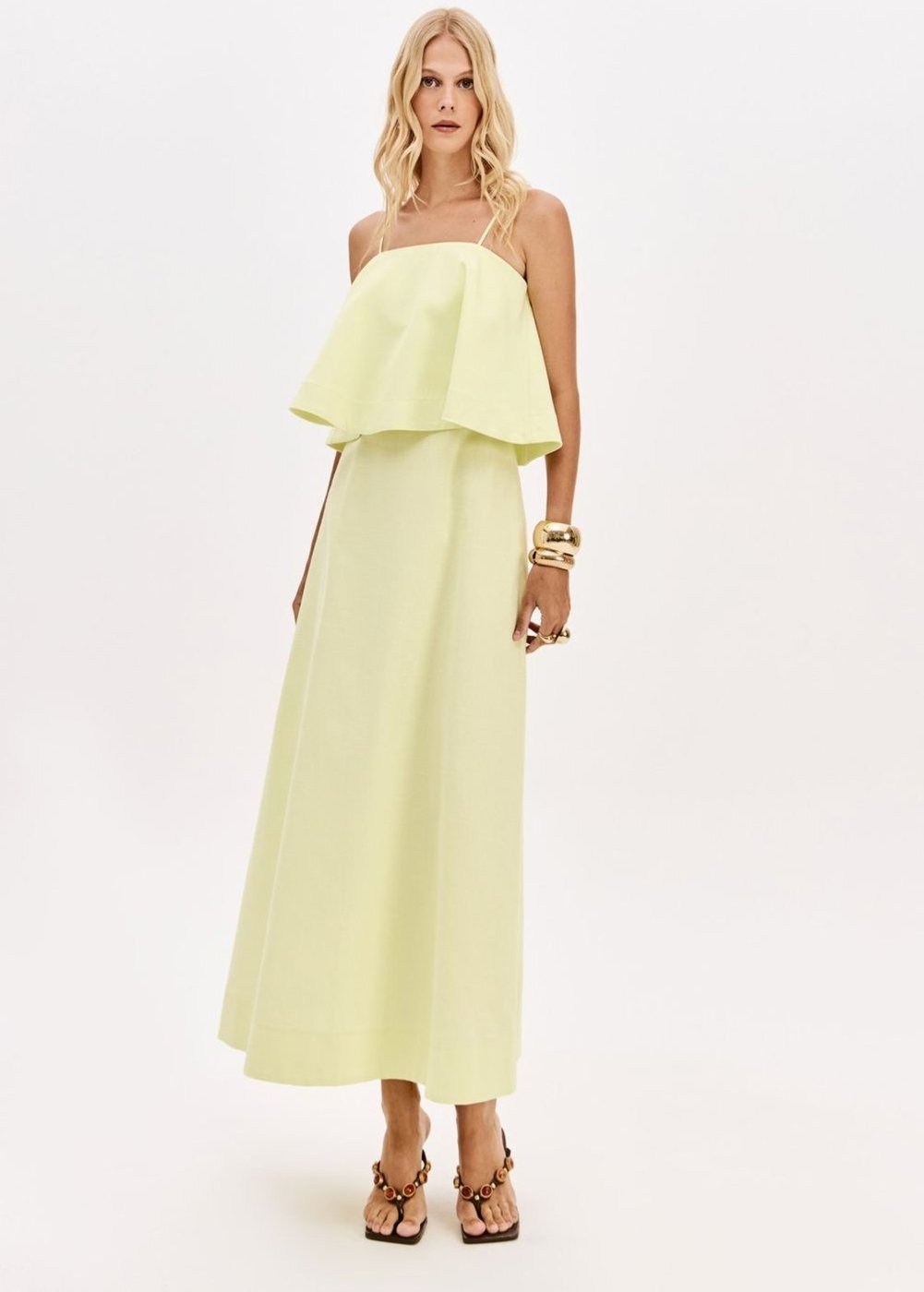 Vestido Super Midi De Alças Com Sobreposição