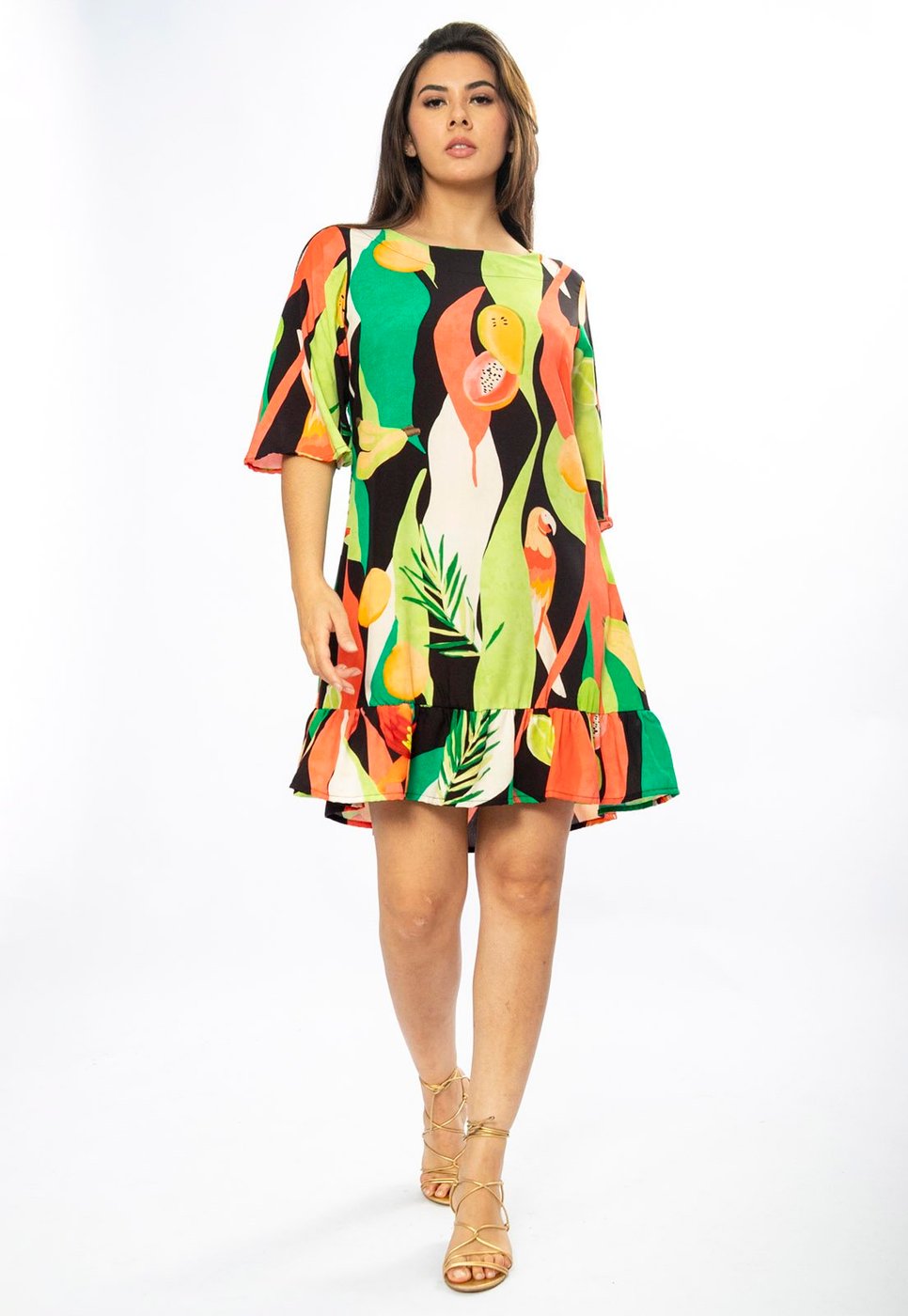 Vestido Amazonia Vital Curto Viscose Estampa Festival Tropical