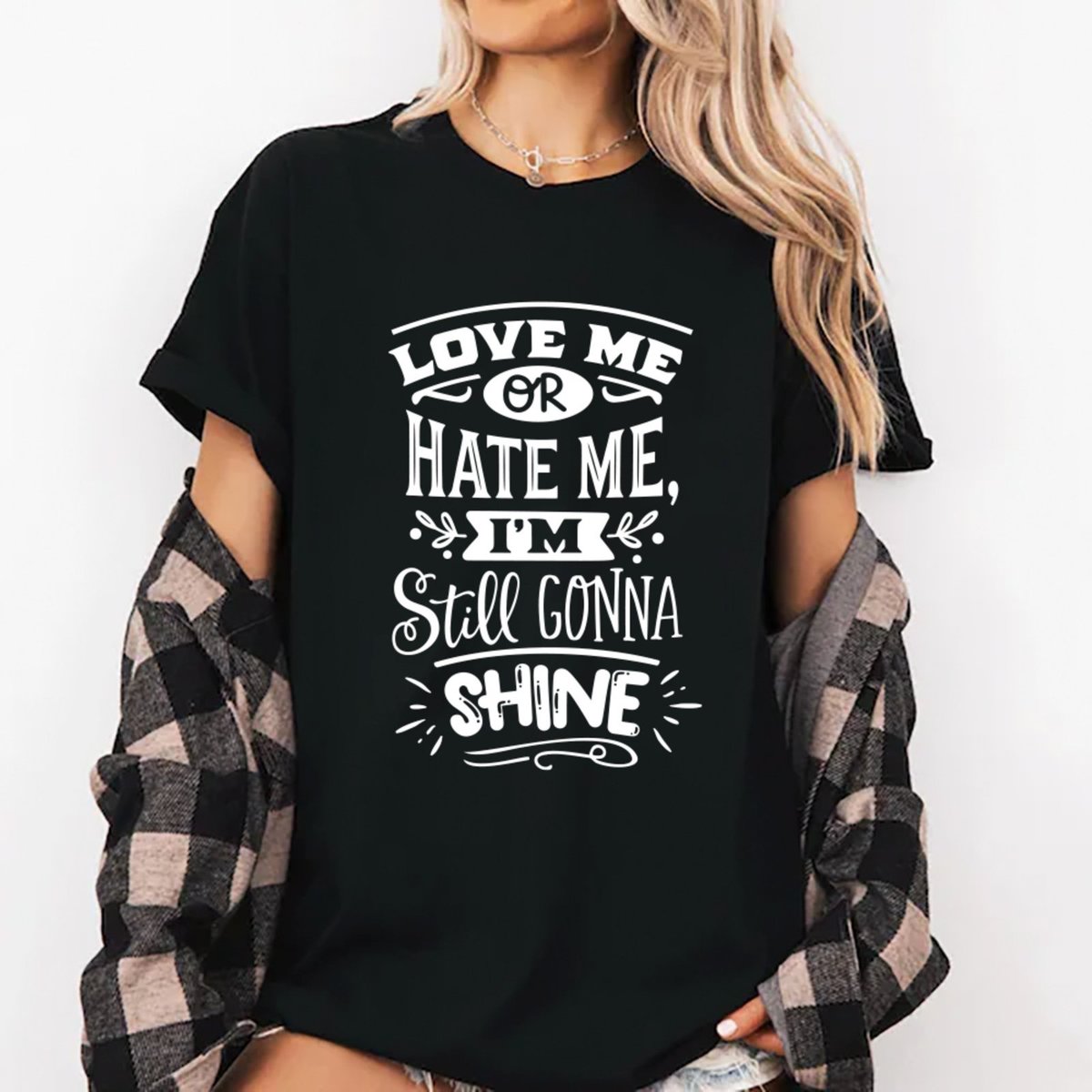 Imagem principal Camiseta Ousy Básica Love Me Or Hate Me Shine Estilo Meme Unissex branco ousy branco