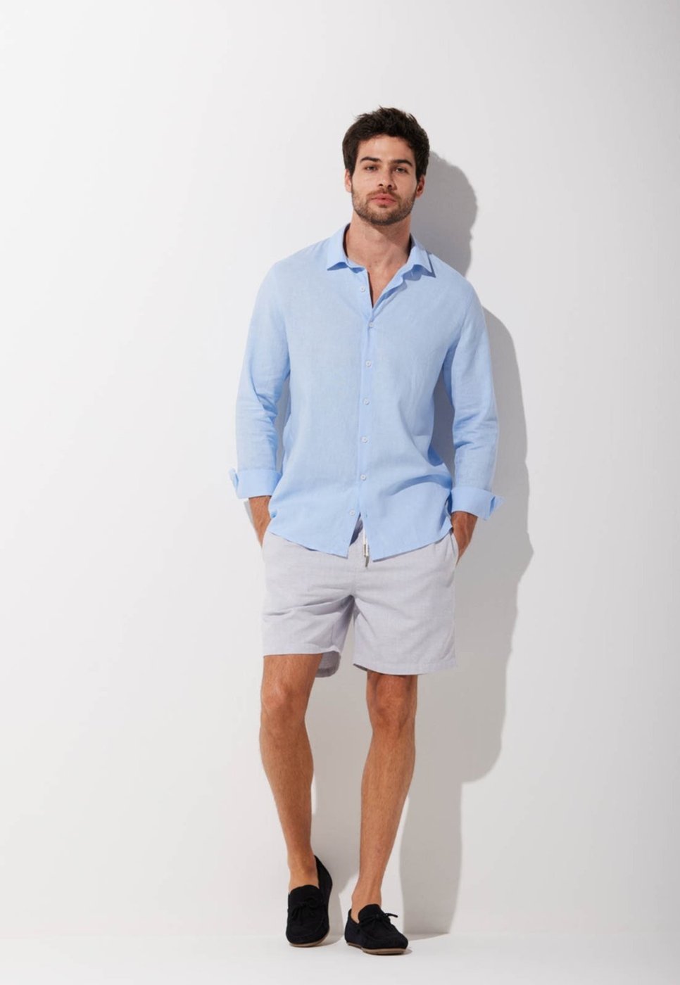 Imagem principal Camisa Linho Traymon Slim Manga Longa Claro azul Traymon azul