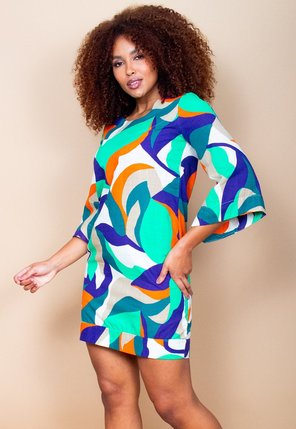 Vestido Curto Cabanafree Balli Manga Ampla Estampa Brisa do Mar