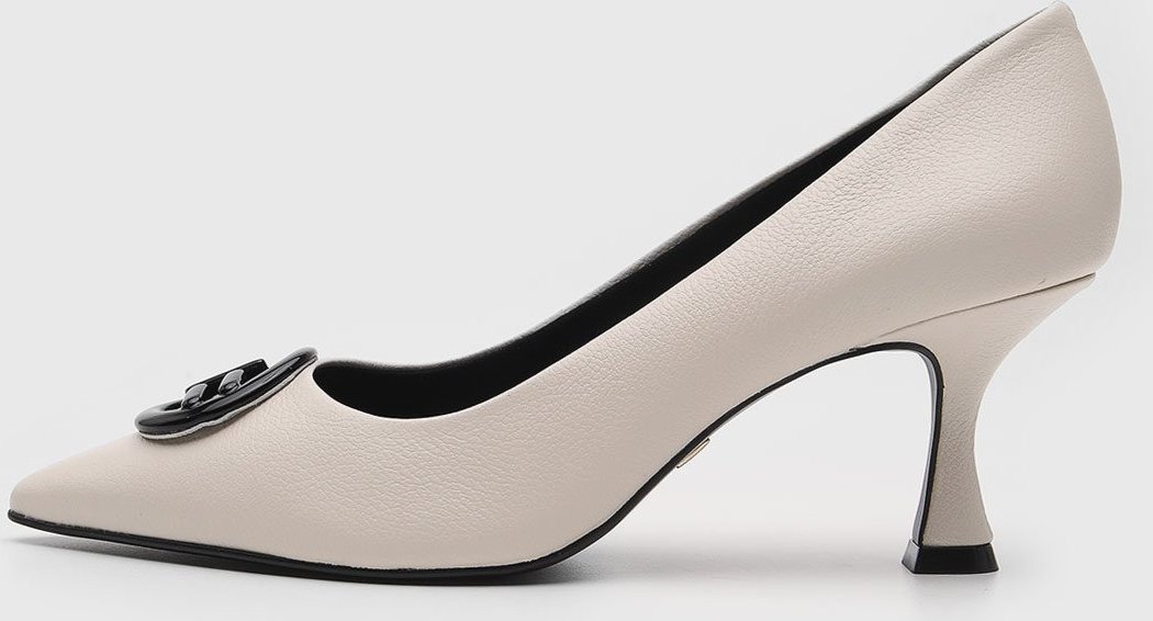 Scarpin Jorge Bischoff de Couro Aplicação Off-White