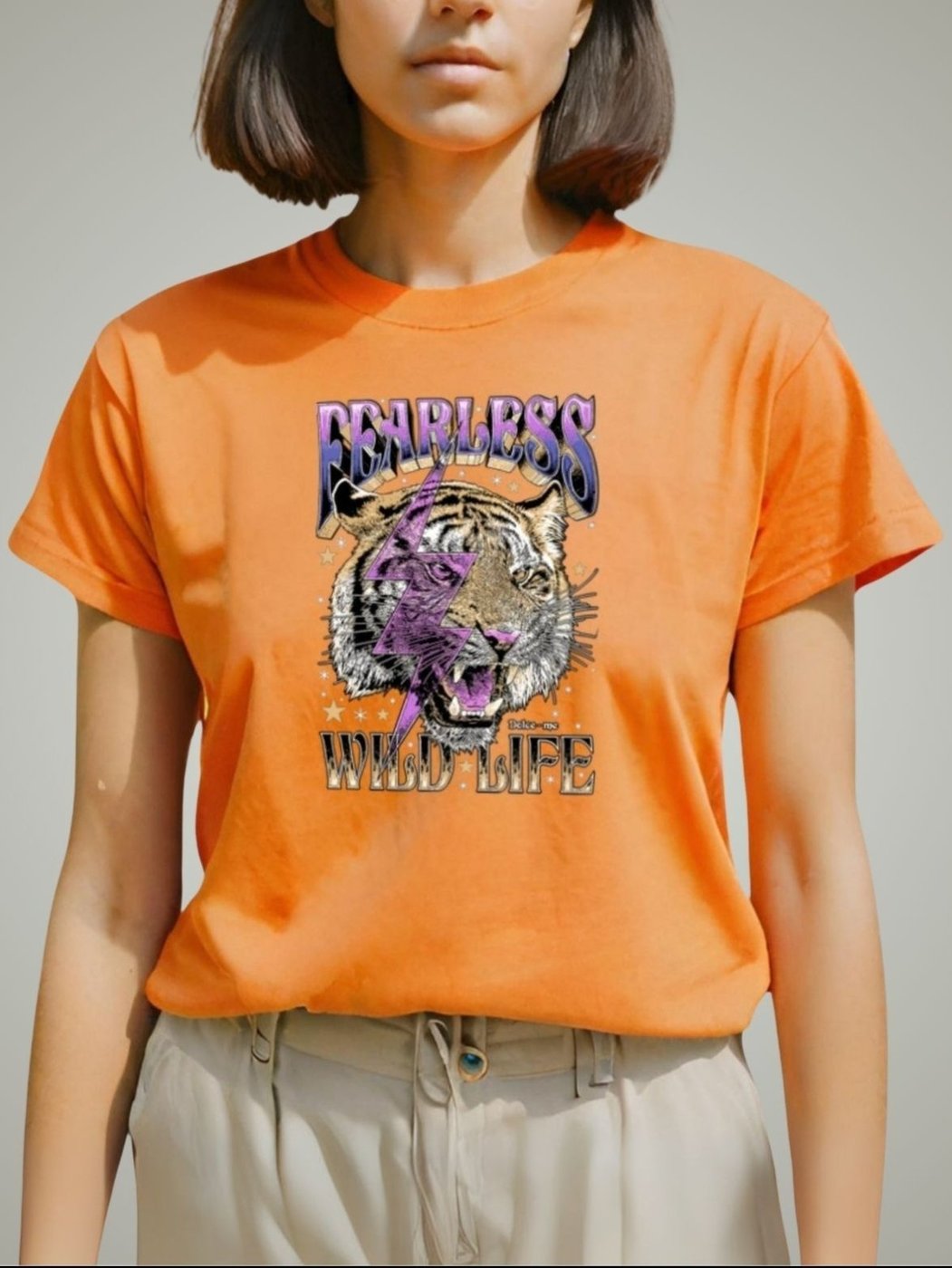 Imagem principal Camiseta Feminina Blusinha Plus Size T-shirt GuGi Leopard Tigre Raio Roxo Camisa Onça Laranja laranja leopard Gugi laranja leopard