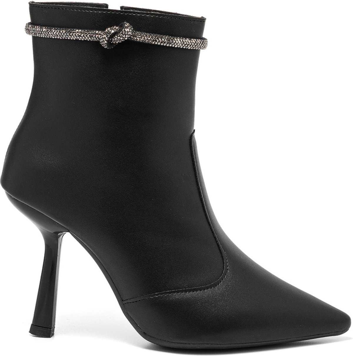 Bota Feminina Stessy Shoes Cano Curto Bico Fino Salto Alto Strass Brilho Preta