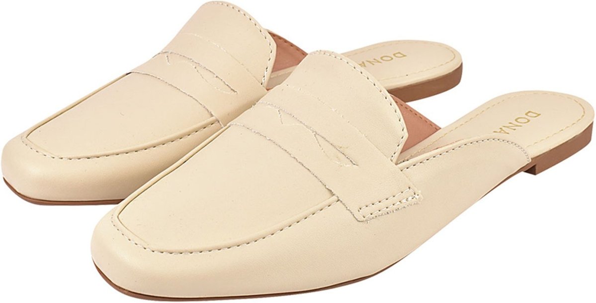 Sapato Mule Feminino CM Calçados Clássico Oxford Bico Quadrado Off White