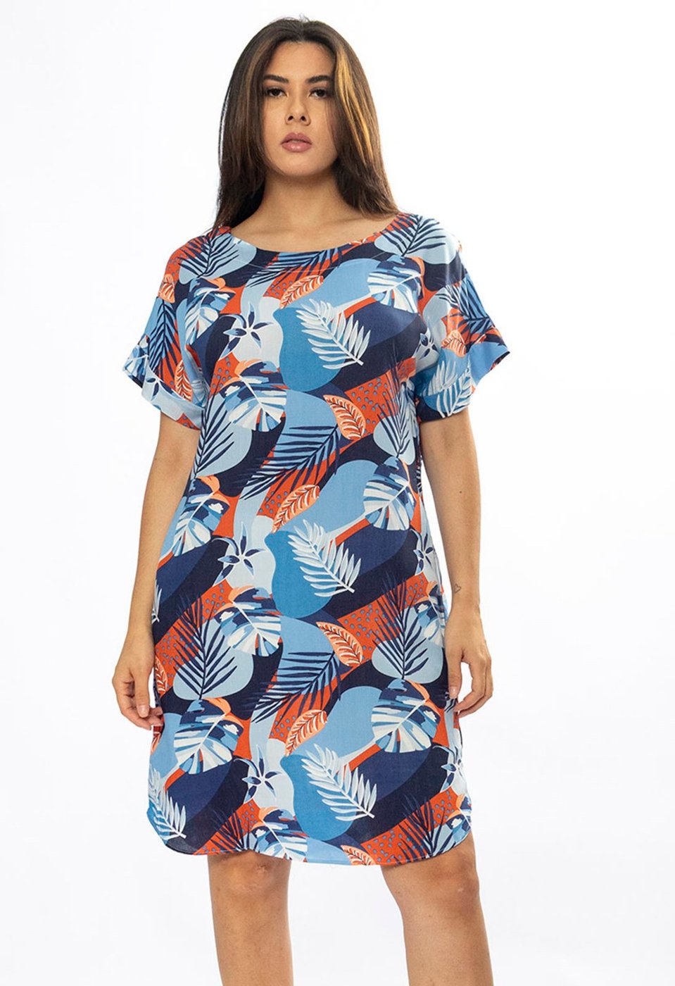 Vestido Curto Cabanafree Viscose com Bolso Estampa Jardim Celeste