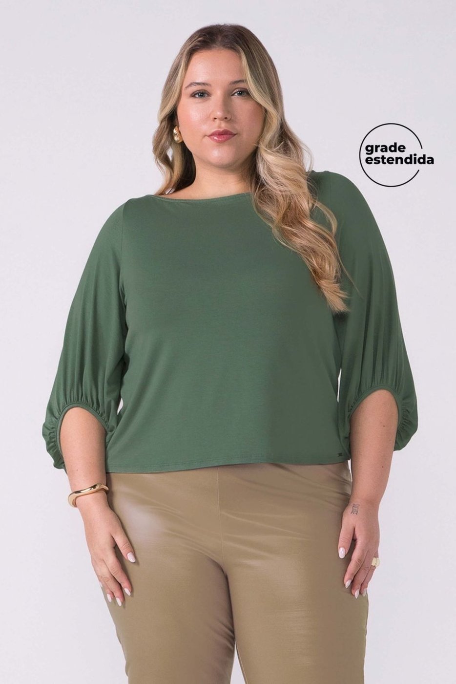 Imagem principal Blusa Feminina Manga Bufante Lisa Marialícia verde Marialícia verde