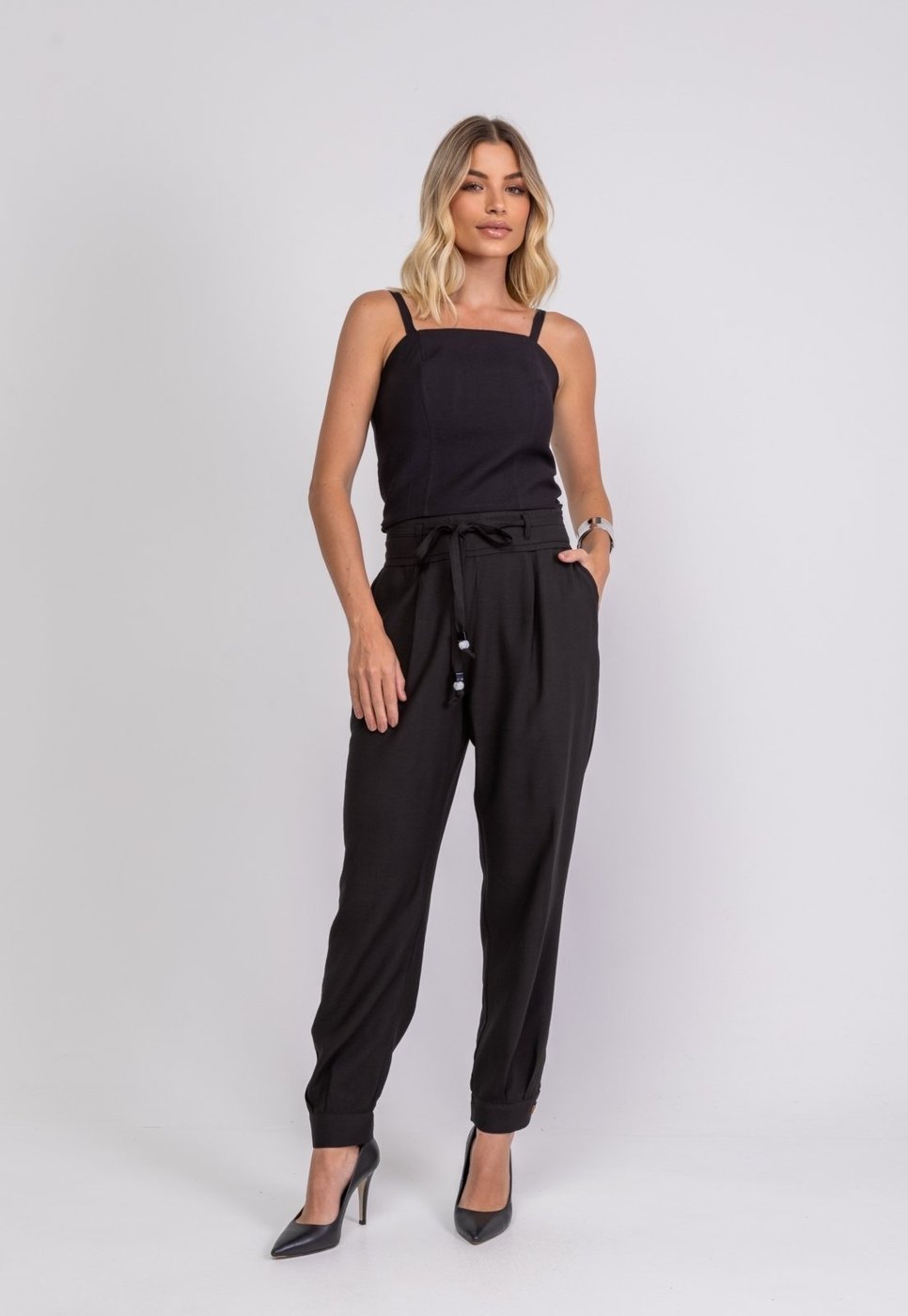 Imagem principal Calça de Alfaiataria com Pregas e Amarração Salvatore Fashion preto Salvatore Fashion preto