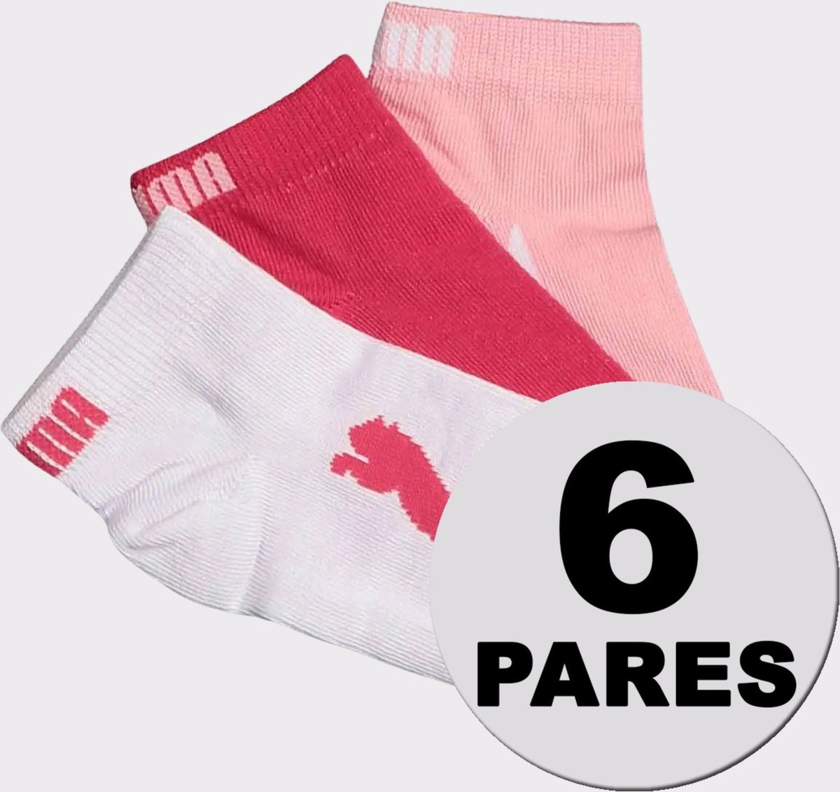 Kit Meias Puma Sapatilha 6 Pares Branca Rosa e Vermelha