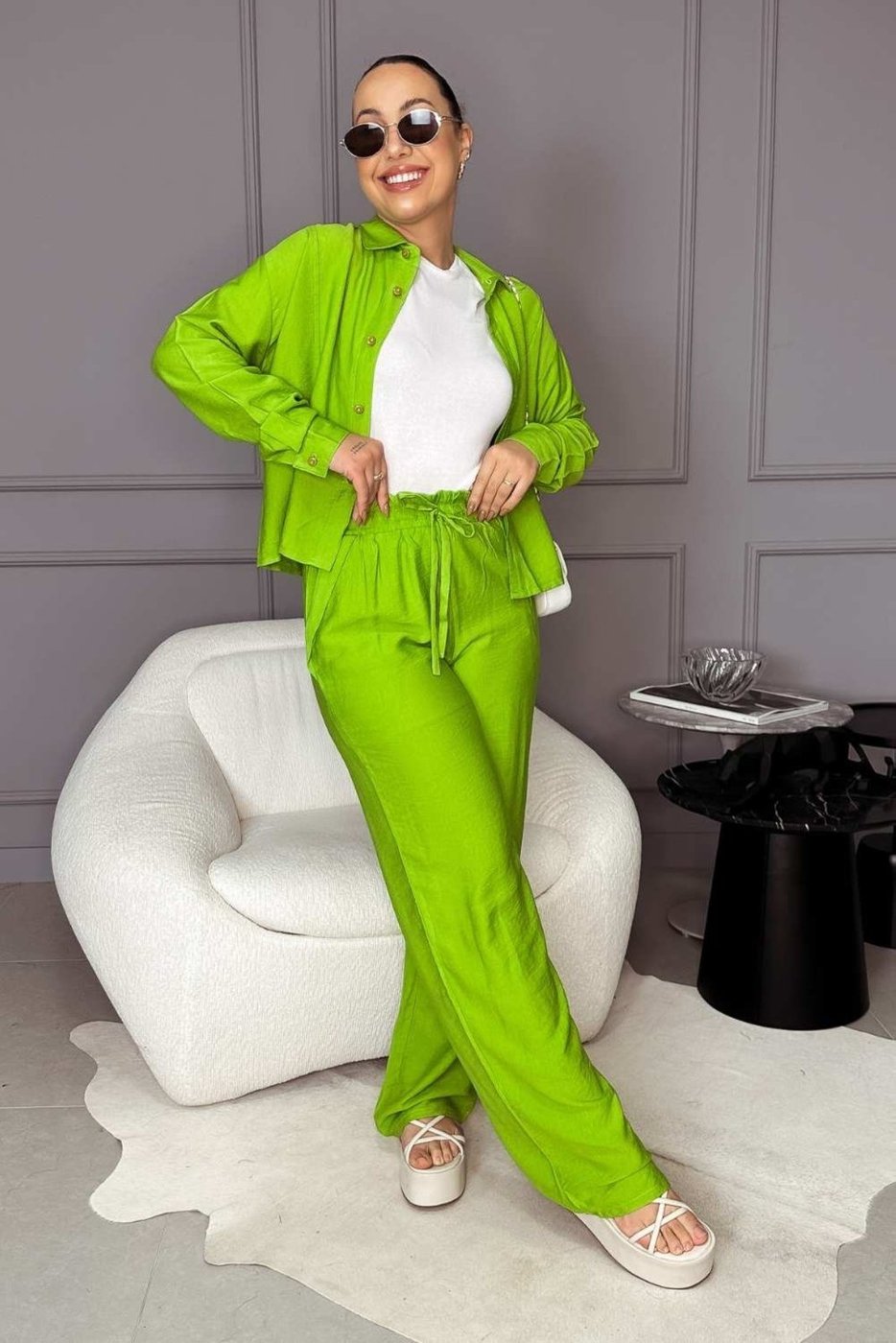 Imagem principal Calça Vanibele Wide Limão verde verde