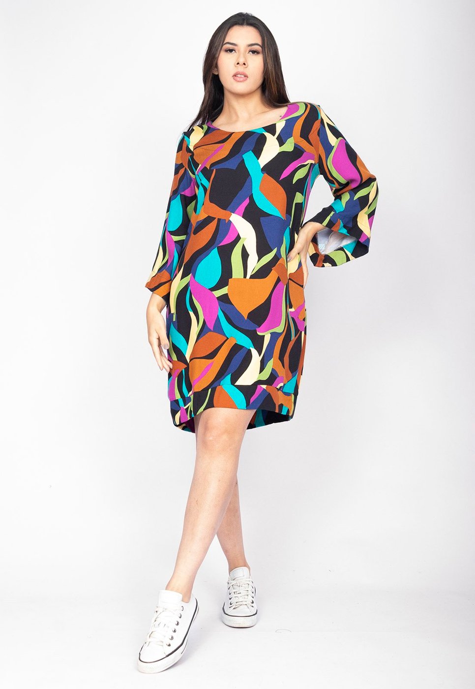 Vestido Curto Amazonia Vital Viscose Manga Ampla Balli Estampa Aurora Urbana