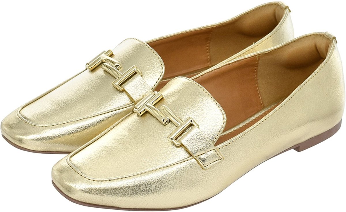 Sapato Feminino Mocassim CM Calçados Bico Quadrado Confort Ouro Light