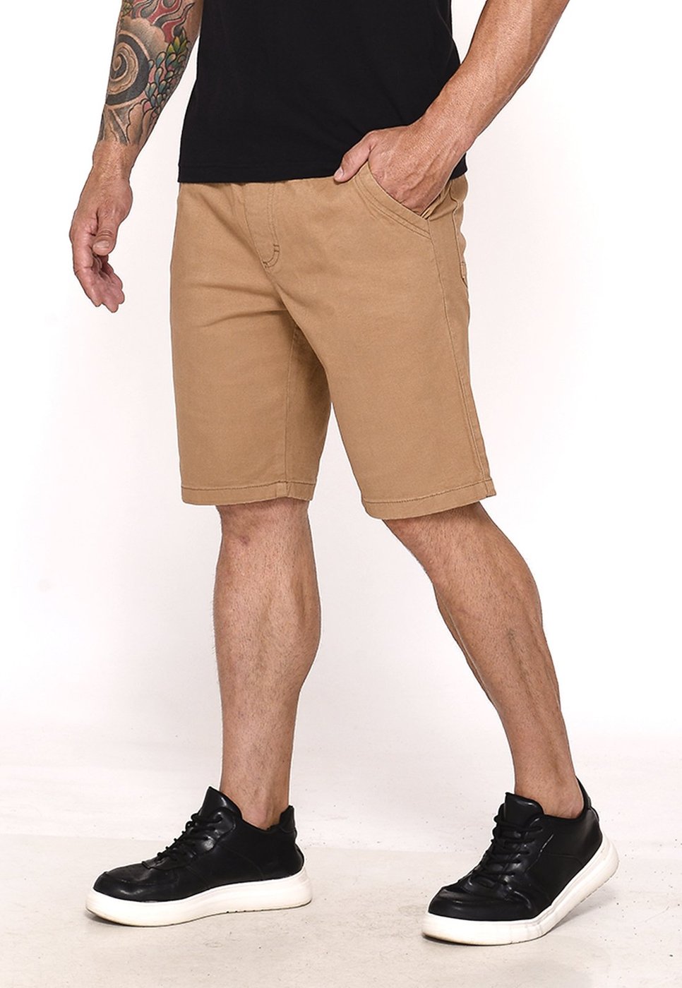 Imagem principal Bermuda Masculina Sarja Cós Elástico Casual Confortável Estilo Urbano Caqui Macaw amarelo caqui Macaw amarelo caqui