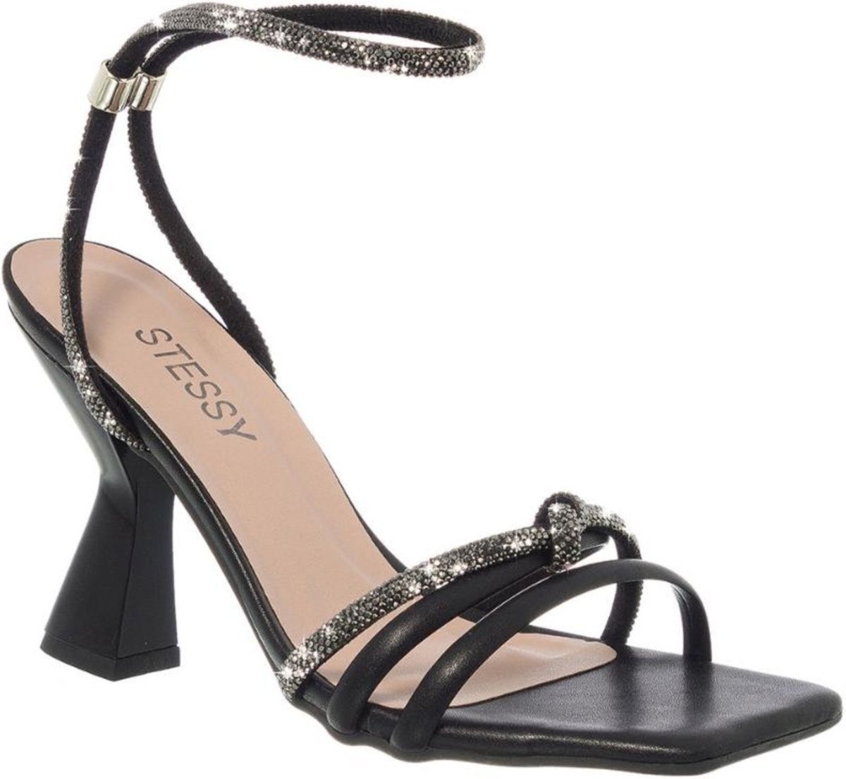 Imagem principal Sandália Feminina Com Strass Salto Alto Grosso Brilho Stessy Shoes dourado Stessy Shoes dourado