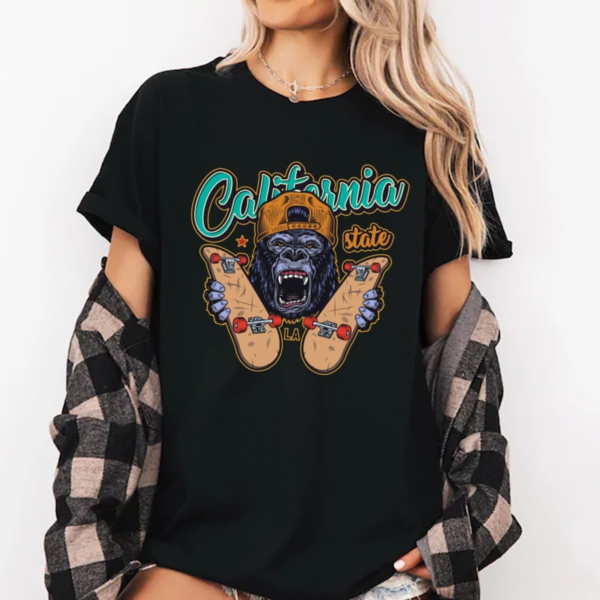 Imagem principal Camiseta Ousy California State Gorila Skate Oversized Unissex Preta preto ousy preto