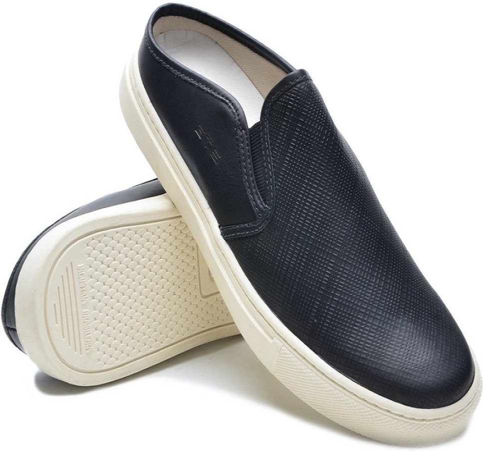 Imagem principal Tênis Mule Couro Casual Slip On Babuche Masculino Solado Flat Confortável Prático Versátil FRANCA GRIFFE preto FRANCA GRIFFE preto