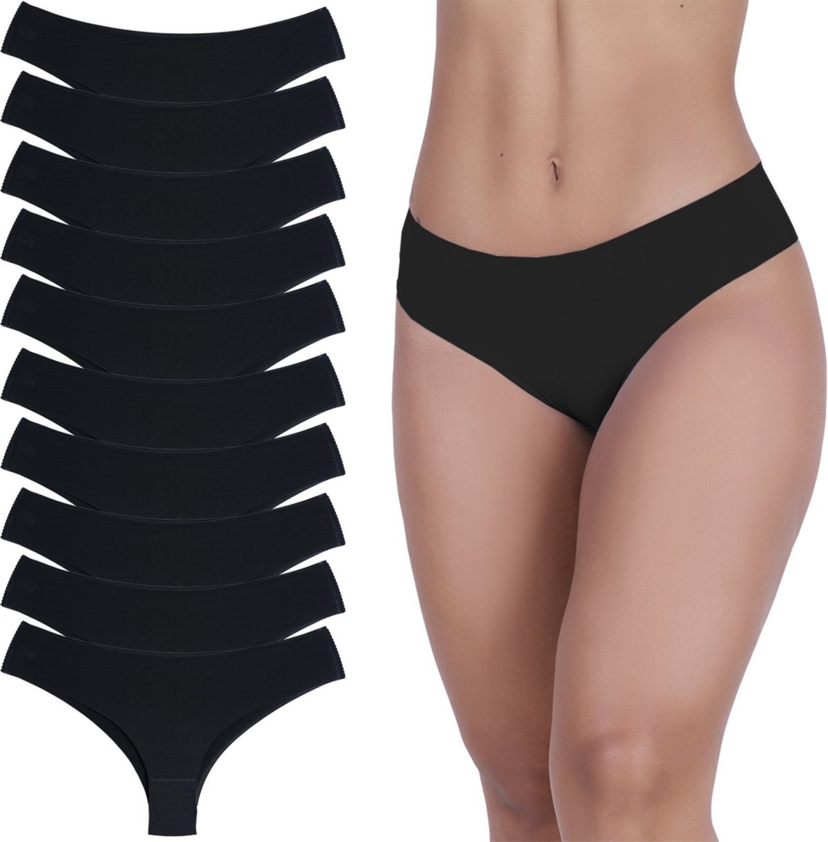 Imagem principal Kit 10 Calcinhas Sem Costura Tanga Corte Laser Não Marca Concept Lingerie preto Concept Lingerie preto