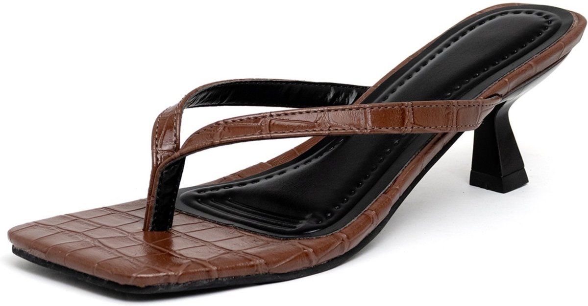 Tamanco De Dedo Feminino Salto Baixo Fino 5410 Croco Cacau