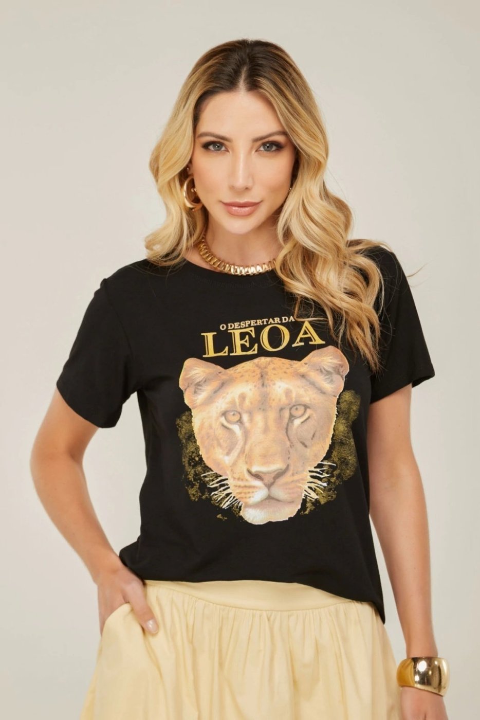 Imagem principal Camiseta Despertar Da Leoa D Bell Outlet Fashion Preta preto D BELL OUTLET FASHION preto