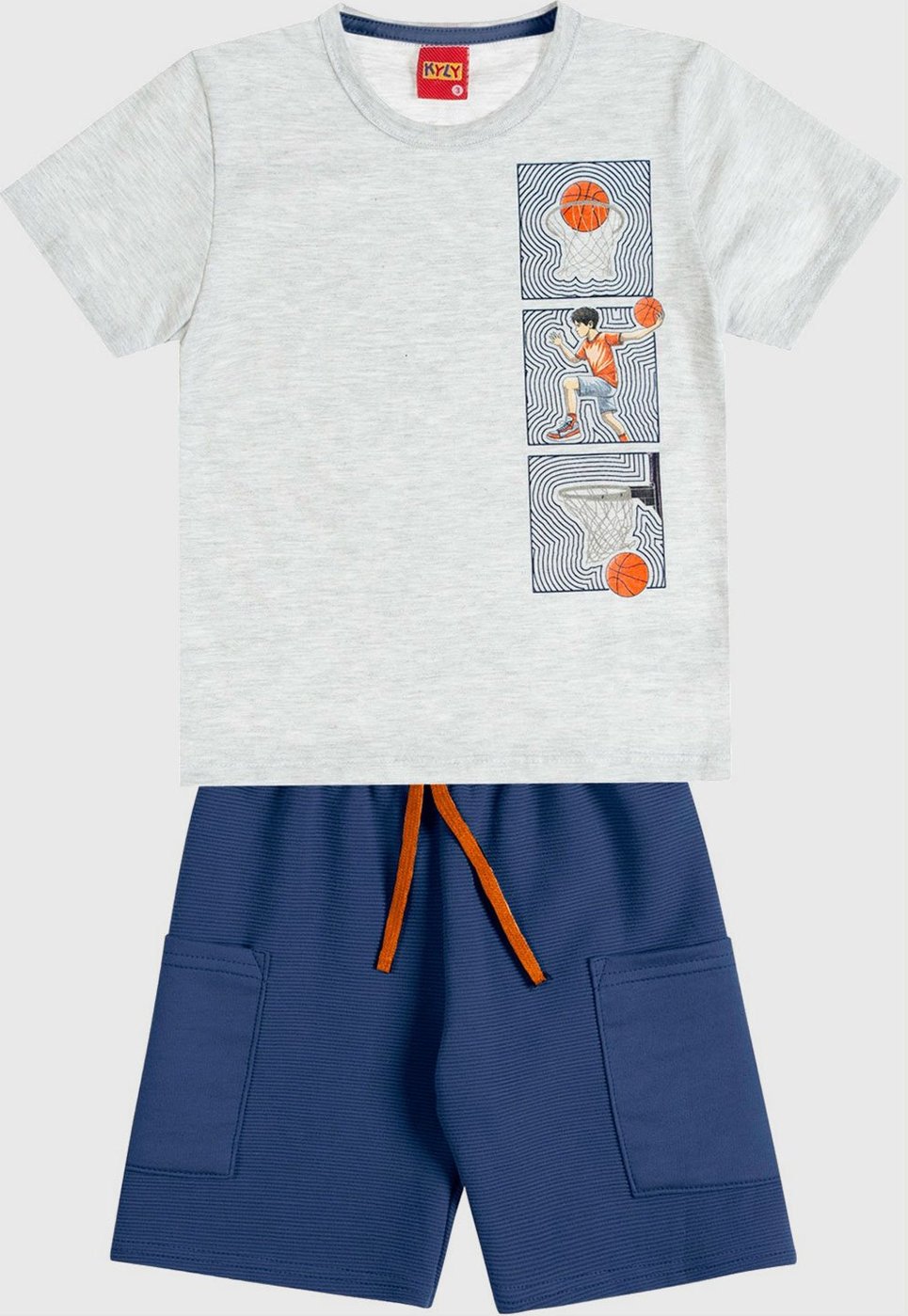 Imagem principal Infantil - Conjunto Kyly Camiseta Estampa Basquete e Bermuda Azul Marinho cinza azul Kyly cinza azul