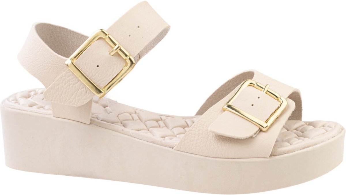 Imagem principal Sandália Feminina Via Angel Ortopédica De Fivela Confortável Versátil Dia a Dia 85.03 Off White off-white white VIA ANGEL off-white white