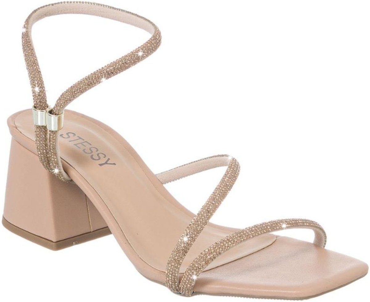 Imagem principal Sandália Feminina Salto Bloco Strass Calce Fácil Confortável Stessy Shoes nude Stessy Shoes nude