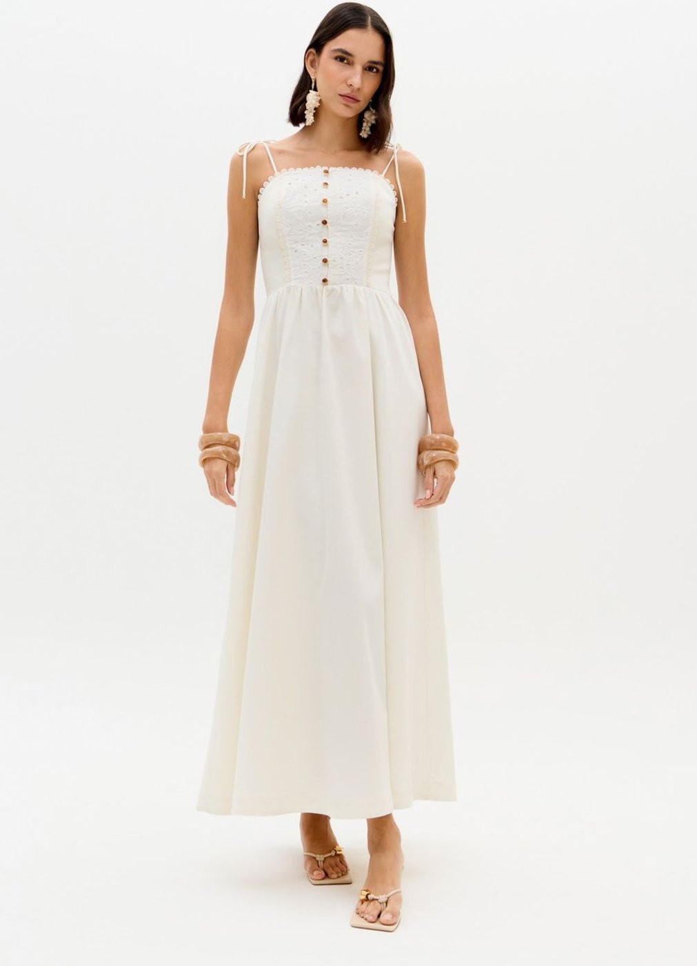 Vestido Super Midi Alças De Amarrar