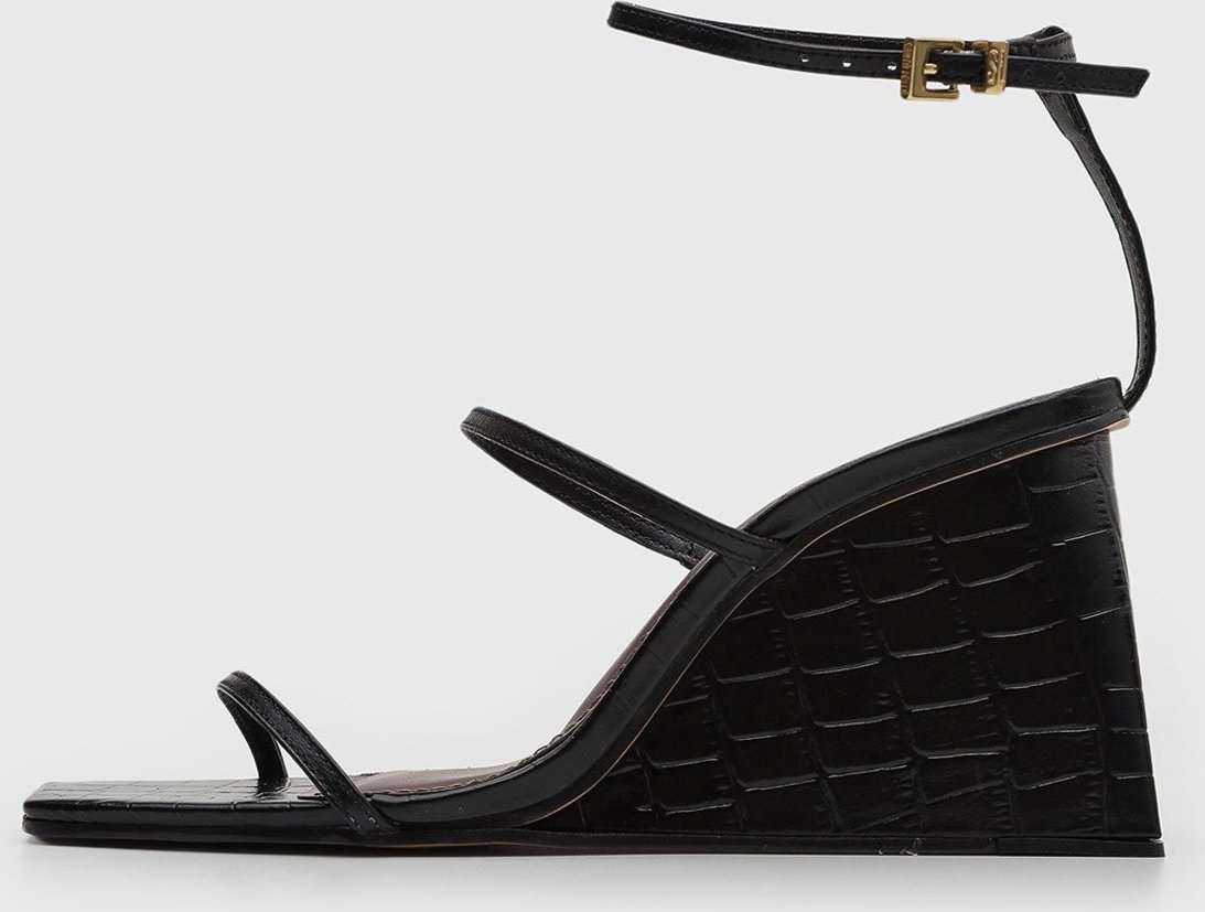 Imagem principal Sandália Feminina Santa Lolla Salto Anabela Textura Croco Preta preto Santa Lolla preto