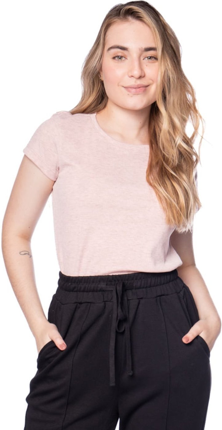 Imagem principal Blusa Feminina Giraffe Canelada Manga Curta Mescla rosa Giraffe rosa