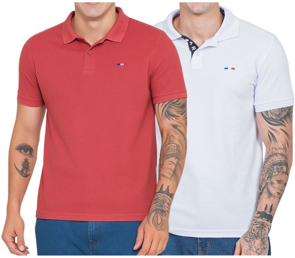 Imagem principal Kit 2 Polos Masculina Básicas FMF Bege Claro e Piquet no Estilo Tommy Bordado França azul FMF azul