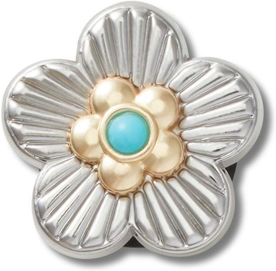 Infantil - Jibbitz™ Flor de Turquesa Prata Branco