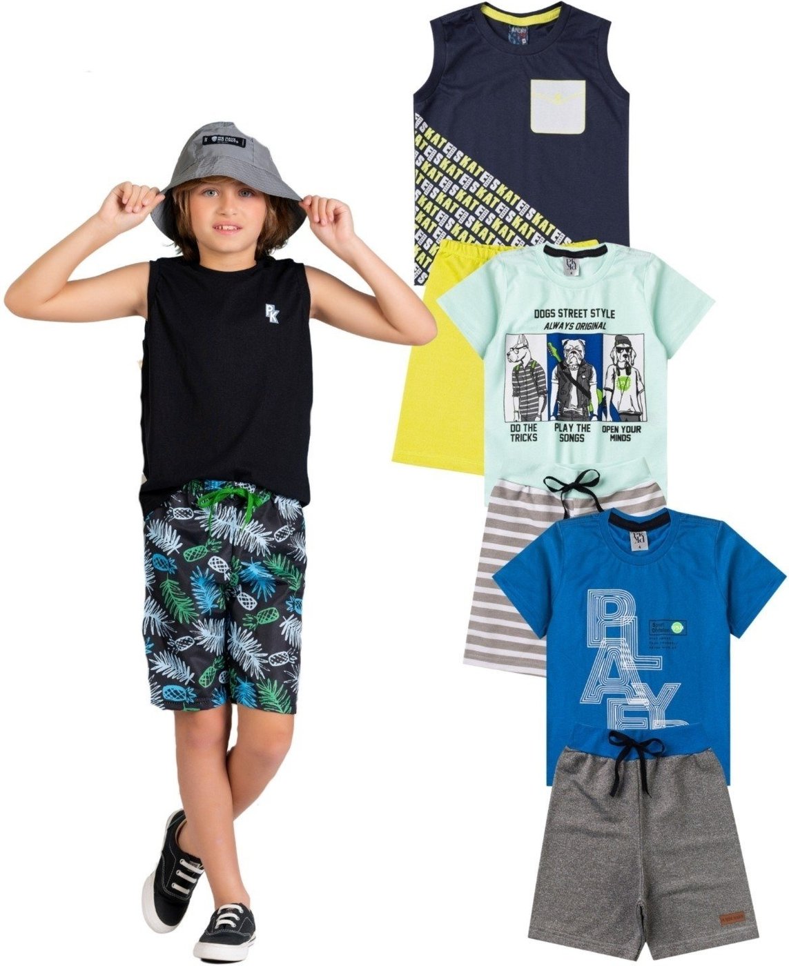 Imagem principal Infantil - Kit Sortido Platinum Peças de Roupas Infantis Masculino Verão- 1 Camisas + 1 Shorts multicolorido multicolorido