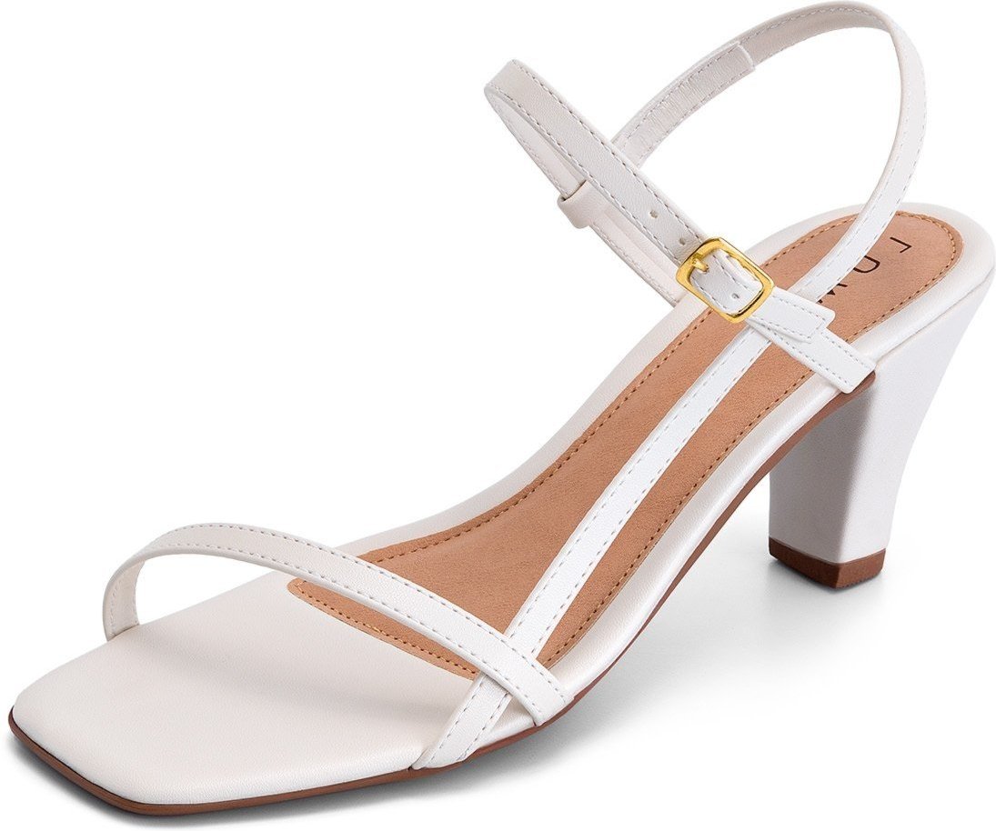 Imagem principal Sandália Feminina Lumiss Salto Fino Bico Quadrado Fivela Delicada Confortável Off White off-white white LUMISS off-white white