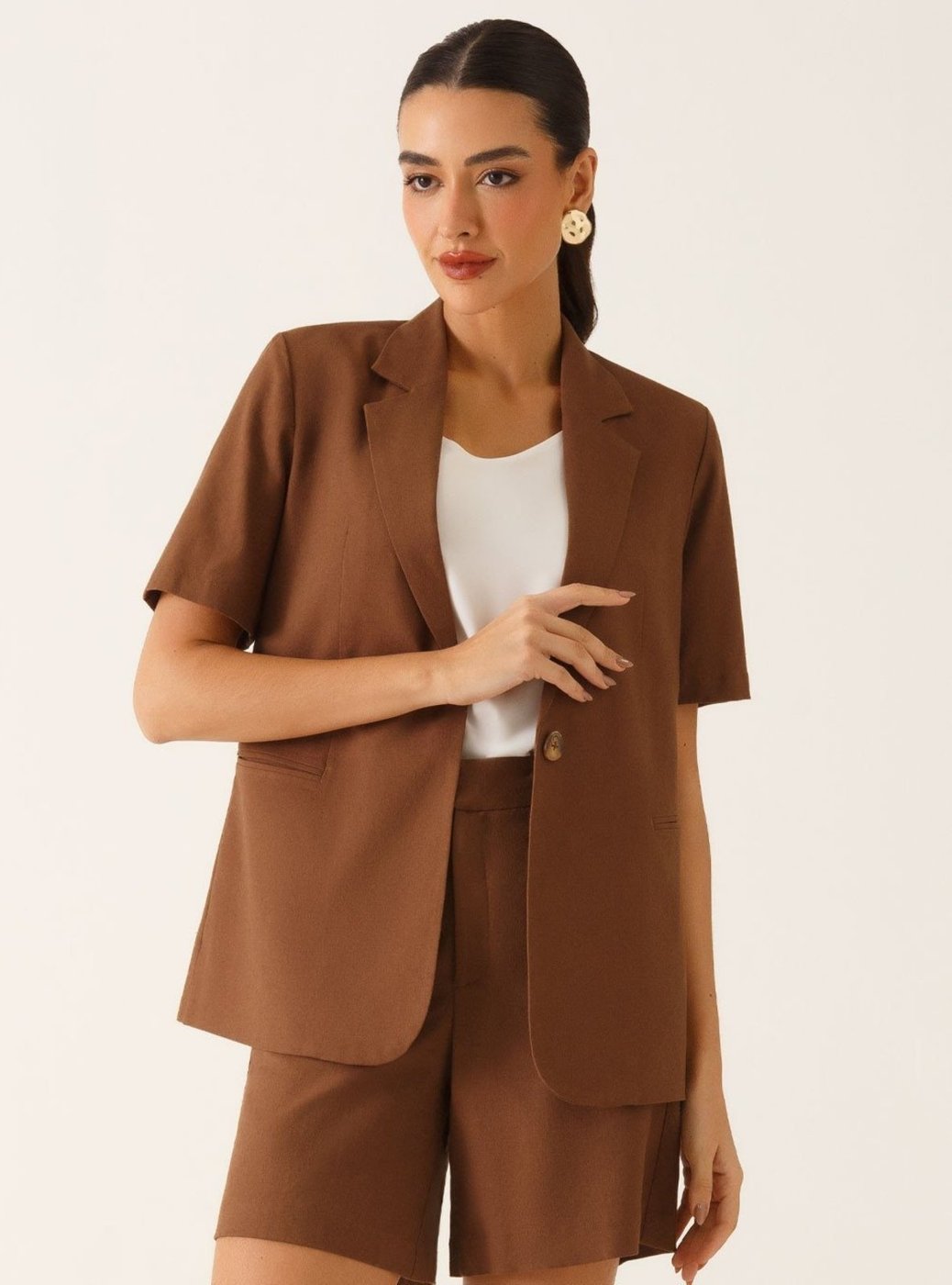 Blazer Manga Curta Alfaiataria em Linho Telma