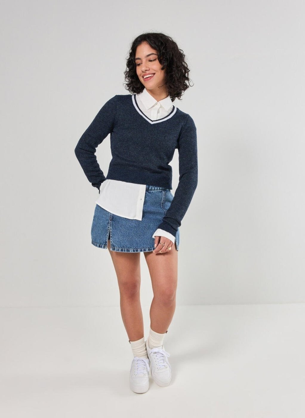 Short Saia Jeans Com Fendas