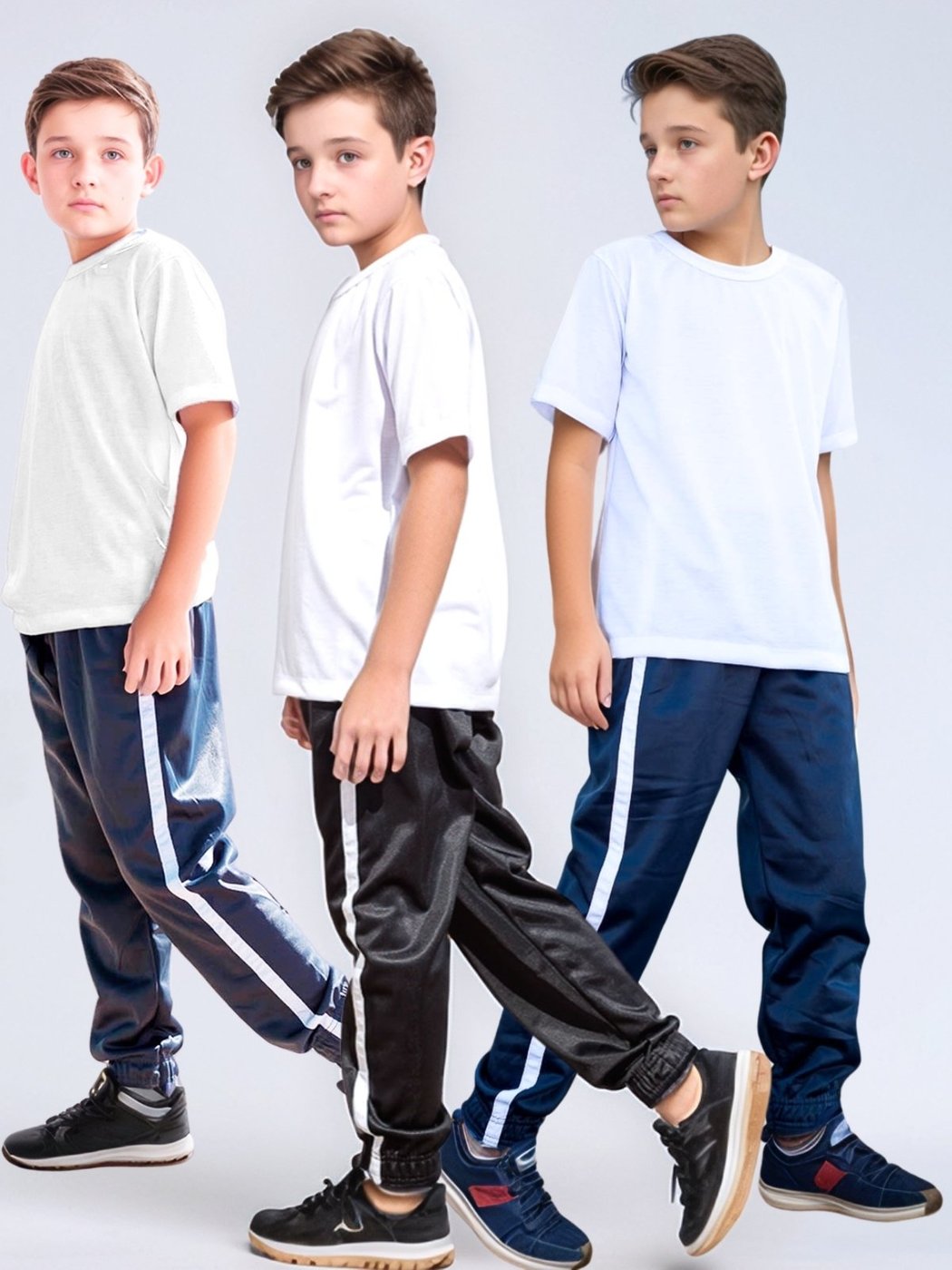 Infantil - KIT 3 Calça Jogger Frent`s Tecido Helanca Flanelada com Faixa Lateral Inverno