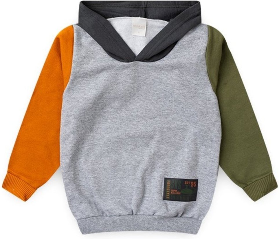 Imagem principal Infantil - Blusão Inverno Menino Mescla Com Mangas Contrastantes Coloridas e Capuz em Moletom Molekada cinza Molekada cinza