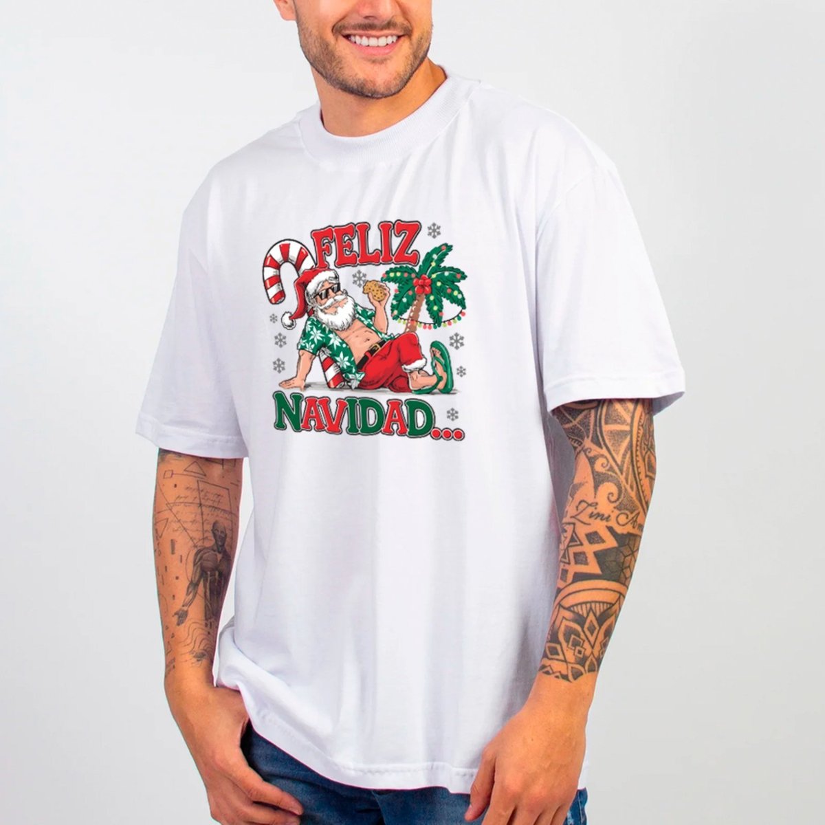 Imagem principal Camiseta Ousy Oversized Feliz Navidad Noel Praia Unissex branco ousy branco