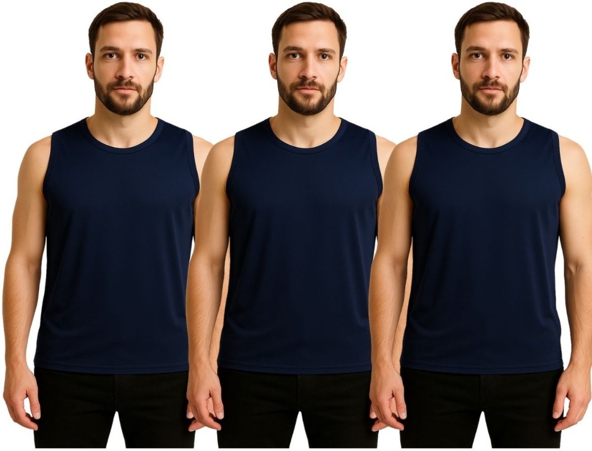 Imagem principal Kit 3 Regatas Masculinas FMF Academia Treino Fitness Tecido Leve Fresco Marinho multicolorido FMF multicolorido