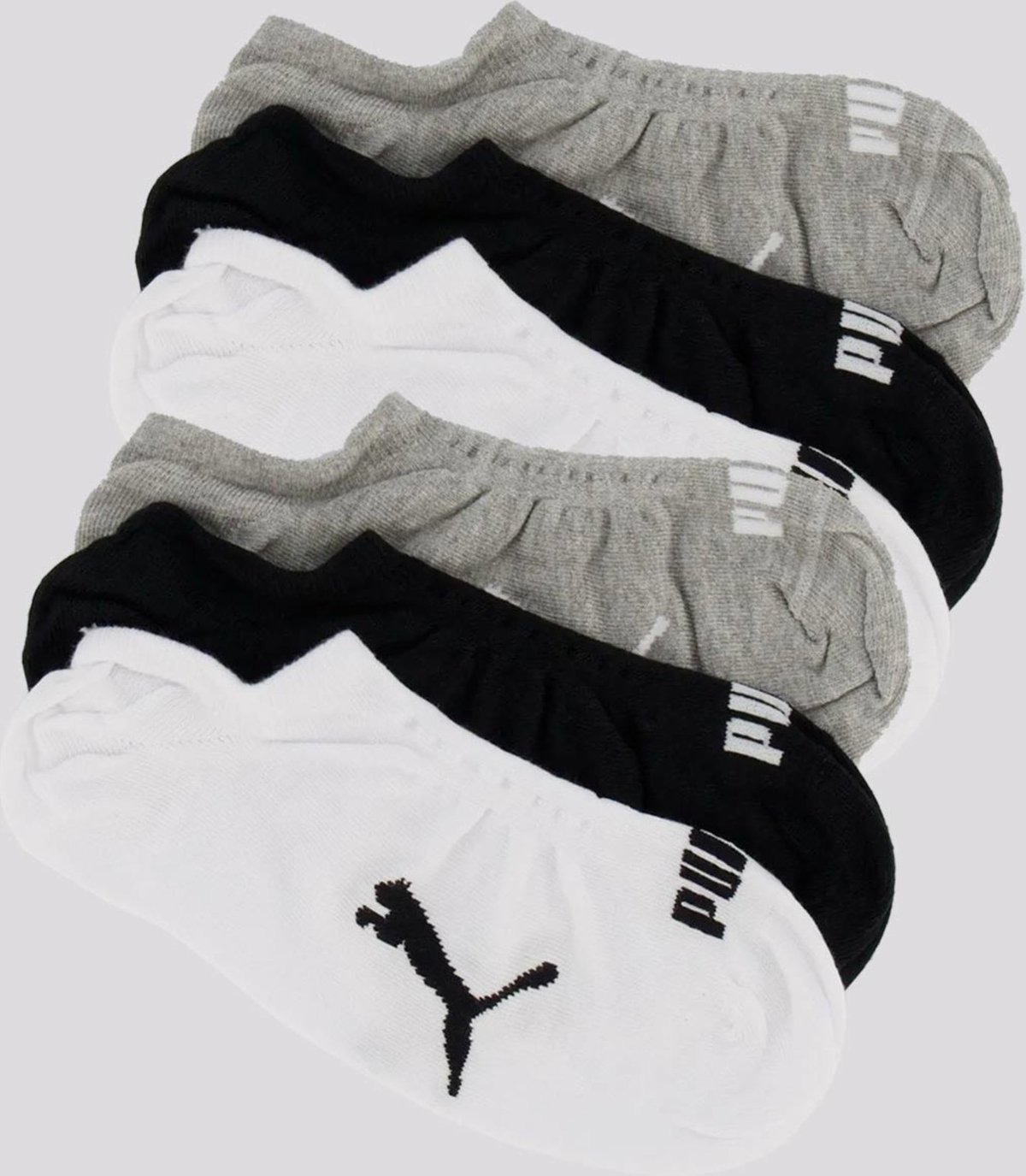 Kit Meia Puma Sapatilha 6 pares Preta Branca e Cinza